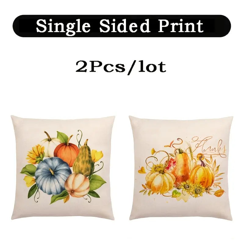 Thanksgiving Pumpkin Wreath & Sunflower Pillow Covers (2pcs)